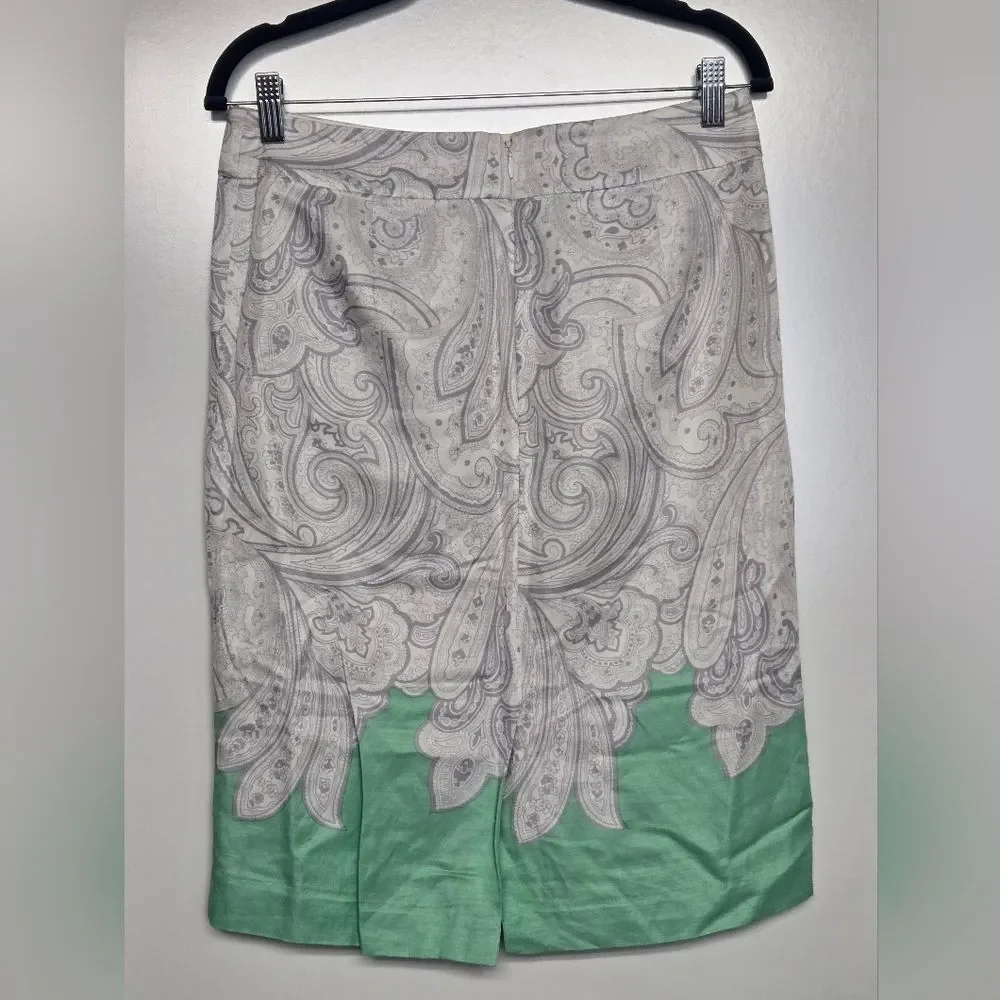 Banana Republic Paisley Print Rayon Linen Blend Lined Pencil Skirt Sz M